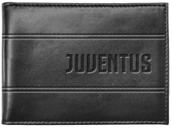 Portafoglio Juventus invera pelle, Official Product con scatola bianconera originale. Idea Regalo Uomo tifoso bianconero (nero_scritta_cuciturenere) – idea regalo juventino