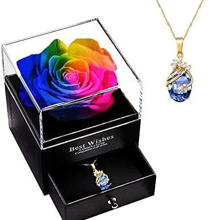 Anniversario Fidanzamento Regali per Lei, Rosa Eterna con Collana, Confezione Regalo Fiori Stabilizzata per Compleanno/San Valentine per Moglie, Fidanzata, Donne – idea regalo laziale