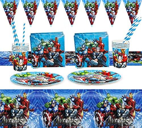 Gxhong Kit Decorazioni Supereroi,52pcs Stoviglie Avengers Decorazioni Compleanno Spiderman Marvel Stoviglie per Feste di Compleanno,Include Tovaglioli Cannucce Piatto Tazza Gagliardetti Tovaglia – idea regalo milanista