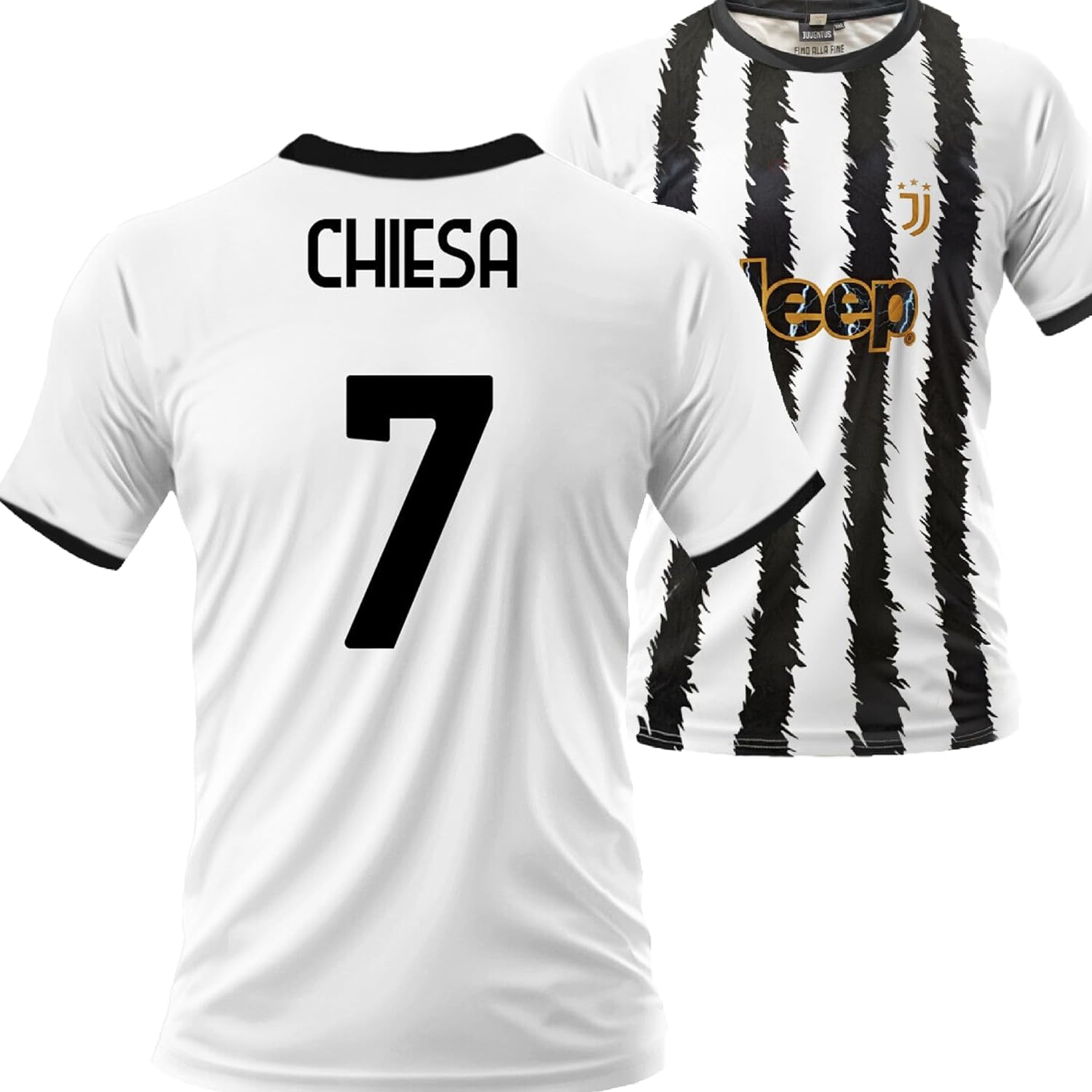 Maglia Calcio Bianco Nera 2023 2024. Maglia Personalizzata Federico Chiesa Numero 7. Replica Ufficiale. Taglie da Adulto e Bambino. – idea regalo juve