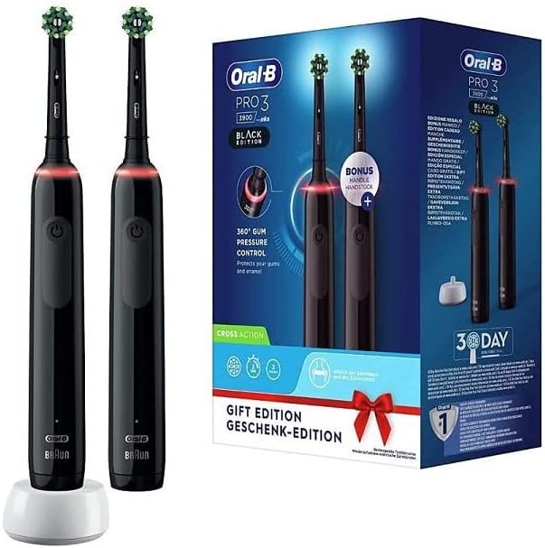 Oral-B Pro 3 Spazzolino Elettrico 2 Spazzolini, Sensore di Pressione, Ideale per Denti Sensibili 2 Testine, Batteria Litio Idea Regalo, Nero – idea regalo milan