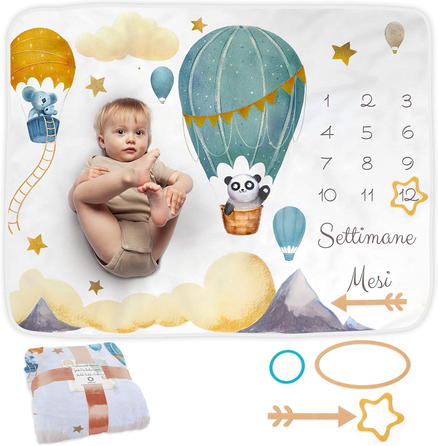 Coperta Neonato In Italiano | Tappeto Per Maschio O Femmina, Unisex | Tema Mongolfiera | Regalo Baby Shower Personalizzato Per Neomamme | Copertina | Incluse Cornici – idea regalo romanista