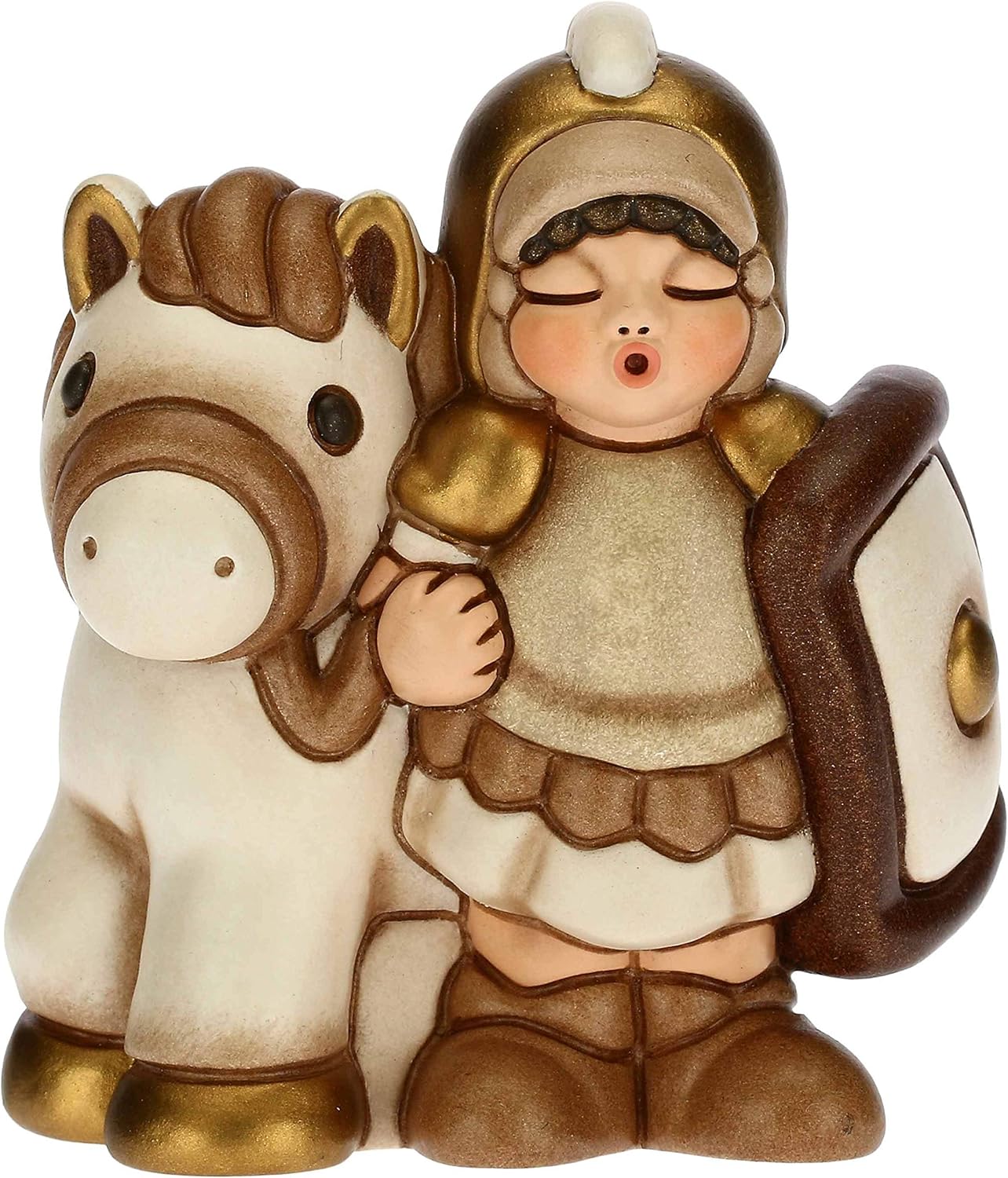 THUN – Statuina Presepe Soldato con Cavallo – Decorazioni Natale Casa – Linea Presepe Classico, Variante Bianca – Ceramica – 7,5 x 5,5 x 8,5 h cm – idea regalo as roma