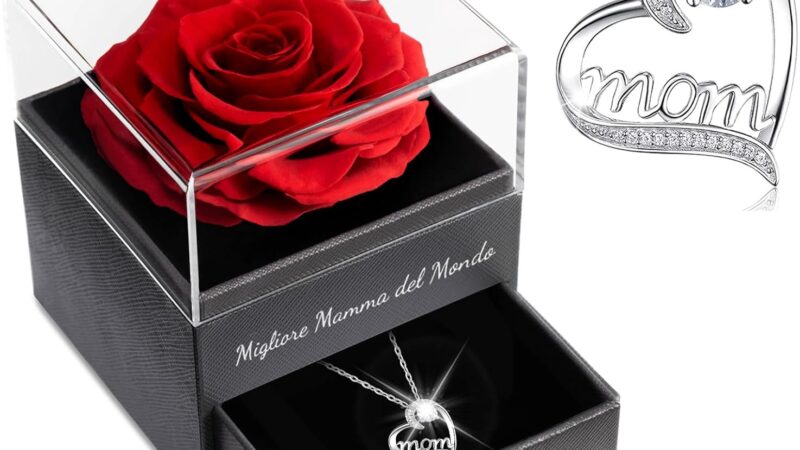 Sunia Festa della Mamma Idee Regalo, Vera Rosa Eterna con Collana Argento 925 Donna, Migliore Mamma del Mondo, Rosa Eterna Stabilizzata, Regalo per la Festa della Mamma, Regalo Donna Mamma Compleanno – idea regalo romanista