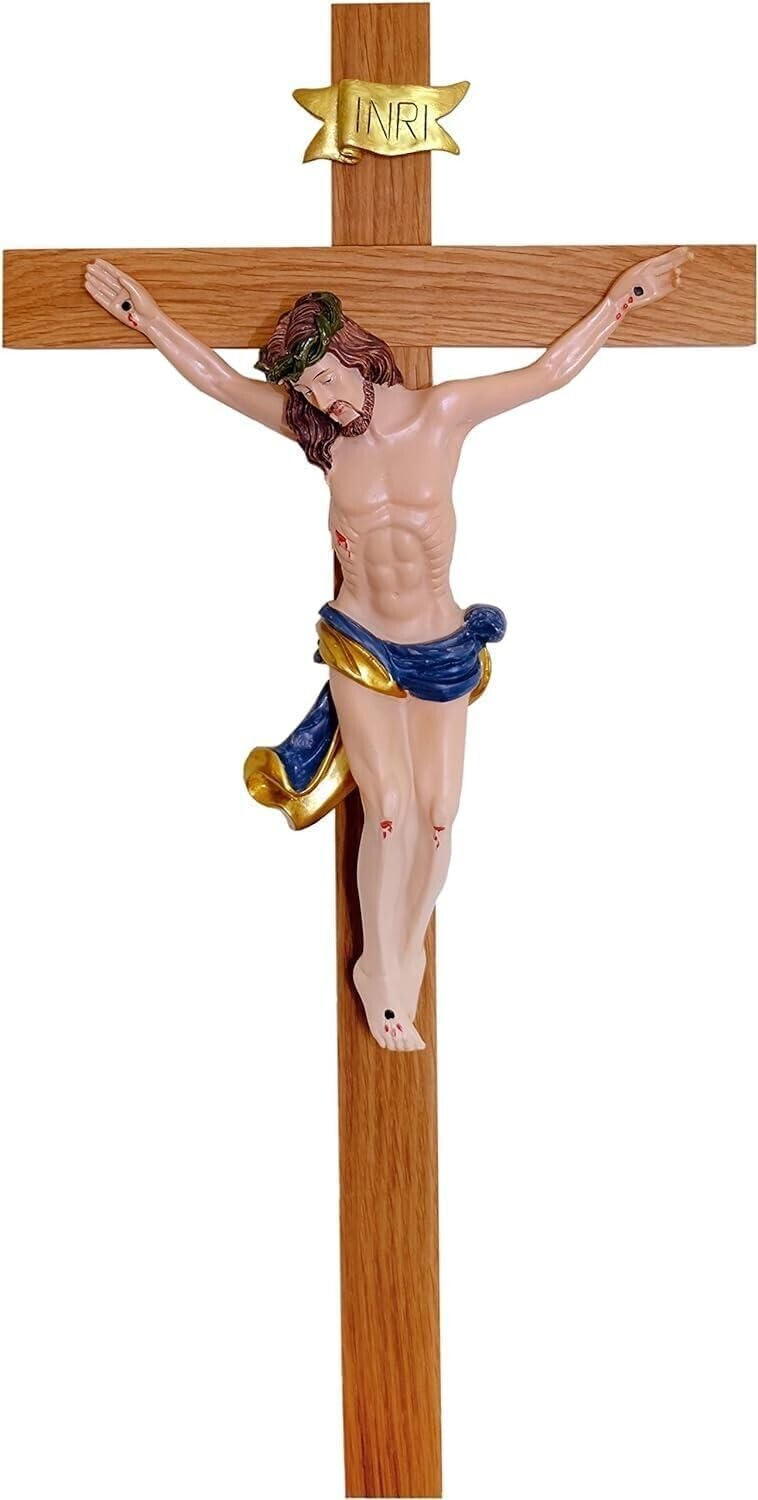 Kaltner Präsente, crocifisso con Gesù Cristo, da parete, in legno, 35 cm, dipinto a mano – idea regalo as roma