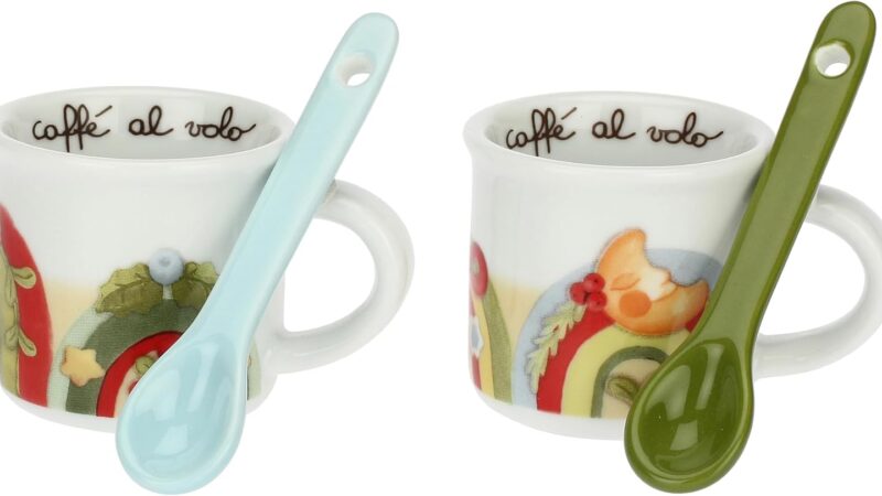 THUN – Set 2 Mini Mug in Porcellana, Linea Bosco Magico, Idea Regalo, Ø 5.5 cm – idea regalo inter