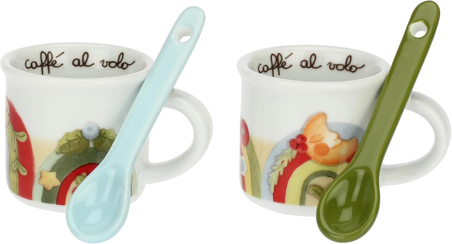 THUN – Set 2 Mini Mug in Porcellana, Linea Bosco Magico, Idea Regalo, Ø 5.5 cm – idea regalo inter