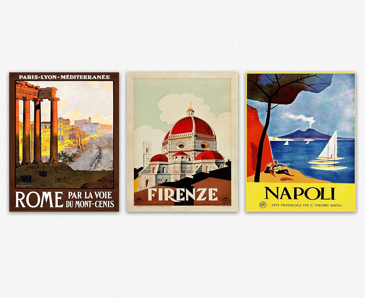 Wallbuddy Poster Di Viaggio Italiano Decorazioni Parete Insieme Di 3 – Roma, Firenze e Napoli Italia Poster Da Parete – Vintage Decorazioni Stanza Contemporaneo Stampe Galleria Regalo (51cm x 76cm) – idea regalo as roma