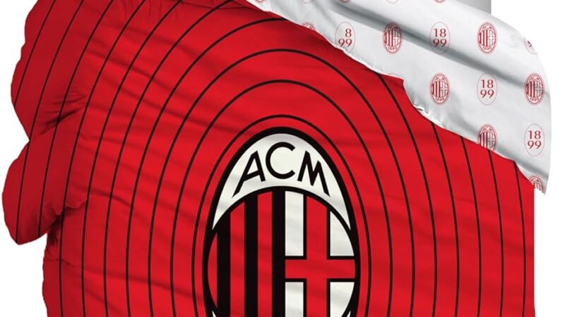 AC Milan, Parure Copripiumino Singolo, Sacco + Federa, 1 Piazza, 100% Cotone, Prodotto Ufficiale – idea regalo milan